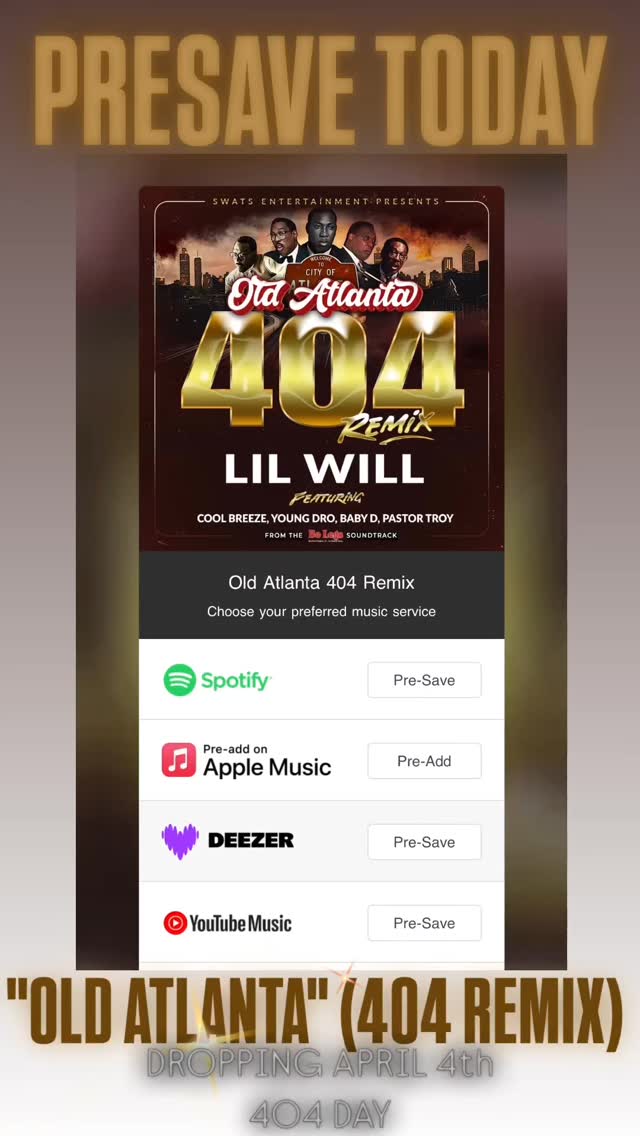 🎵PRESAVE TODAY🎵 "OLD ATLANTA" (404 Remix) @willstreetjones From @bolegsatl soundtrack 🎙️Dropping April 4th ~ 404 DAY Featuring @coolbreezecalhoun @1youngdro @babyd_amg @pastortroydsgb Label @swatsnation Distribution @ONErpm LINK 🔗 IN BIO #BoLegs #BoLegsFilm #MarvinArringtonSr #OldAtlanta #Legacy #ATL #Atlanta #History #BlackHistory #CityCouncil #ATL #Atlanta #History #BlackHistory #Documentary #OnlyInGeorgia #WeLoveATL #Arrington #Law #Attorney #Judge #Legislator #Legacy #Historic #History #Community #404day #404remix #OldAtlantaMegamix